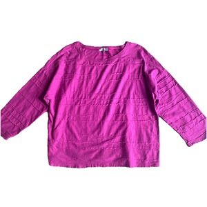 Habitat Clothes To Live In Textured Top Medium Magenta Lined Shirt 3/4 Sleeves*